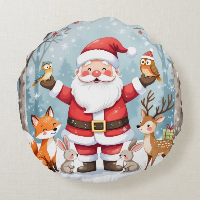 Rustieke boerderij Kerst ronde kussen (Achterkant)