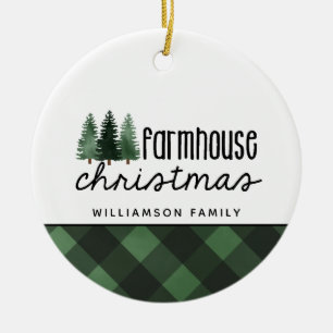 Rustieke Boerderij Kerst Rood Plakken Foto Cerami Keramisch Ornament