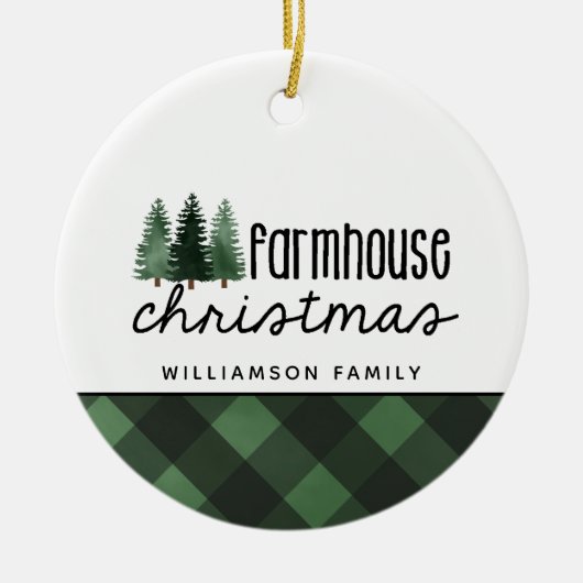 Rustieke Boerderij Kerst Rood Plakken Foto Cerami Keramisch Ornament (Voorkant)