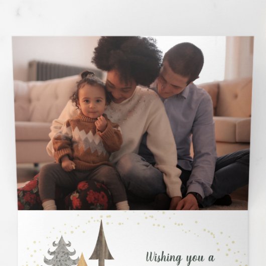 Rustieke boerderij kerstbomen & guirlande 5-foto's drieluik wenskaart (Binnenzijde eerst)