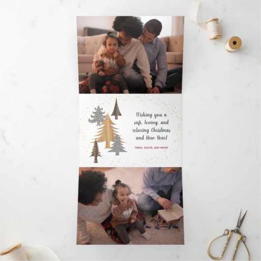 Rustieke boerderij kerstbomen & guirlande 5-foto's drieluik wenskaart (Binnen)