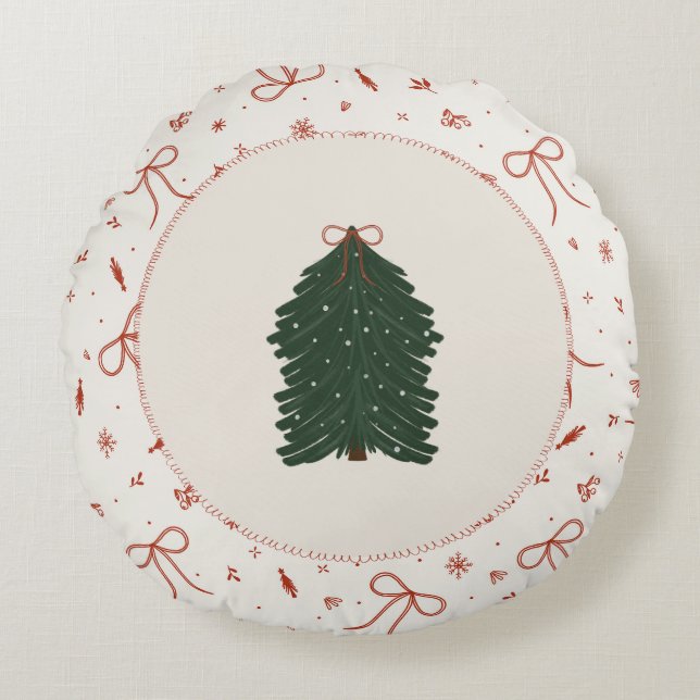 Rustieke boerderij Kerstboom Rond Kussen (Voorkant)