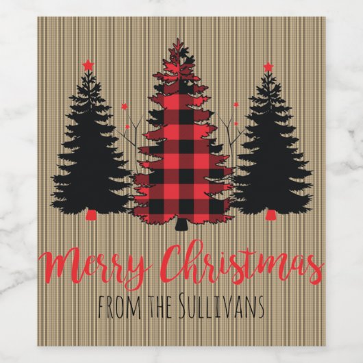 Rustieke boerderij Kerstboom Trio  Wijn Etiket (Enkel label)