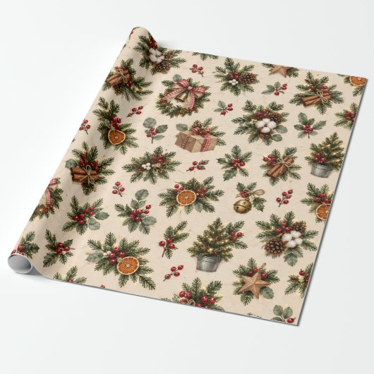 Rustieke boerderij Kerstmis Cadeaupapier (Uitgerold)