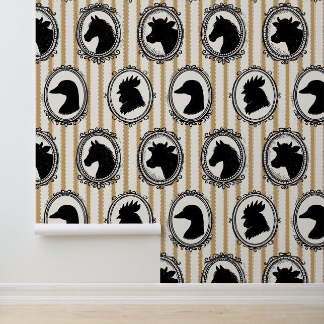 Rustieke boerderij keuken barnyard zwart en khaki  behang (Applicatie)