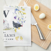 Rustieke boerderij kip | familienaam monogram  theedoek (Quarter Fold)