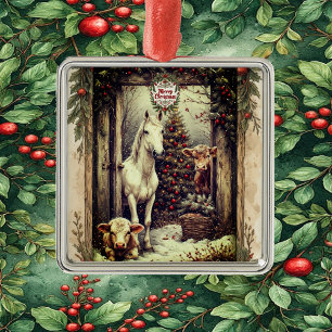 Rustieke boerderij koe paard landelijk Kerstmis la Metalen Ornament