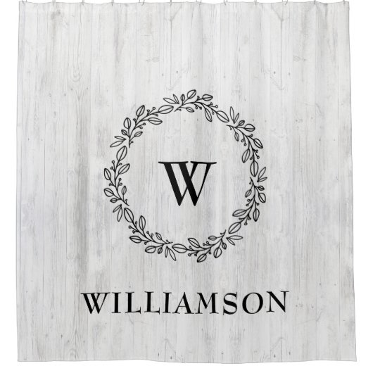 Rustieke Boerderij Laurel Krans Monogrammed Naam Douchegordijn (Voorkant)