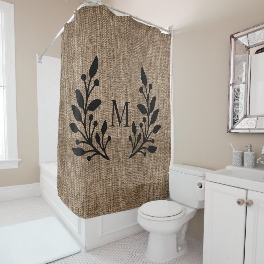 Rustieke boerderij Laurels Burlap Monogrammed Show Douchegordijn (In situ)