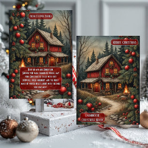 Rustieke Boerderij Magische Kerst Cottage Jute Feestdagenkaart
