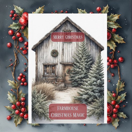 Rustieke Boerderij Magische Kerst Landelijke Pijnb Feestdagenkaart