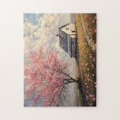 Rustieke boerderij met bloeiende boom legpuzzel (Verticaal)