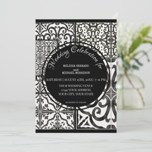 Rustieke Boerderij Moderne Tegel Zwart Wit Huwelij Kaart (Staand voorkant)