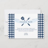 Rustieke boerderij navyblauw geruit BBQ bruidsdine Bedankkaart (Voorkant)