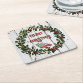 Rustieke boerderij noodlijdende hout rode vrachtwa kartonnen onderzetters (Schuin)