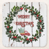 Rustieke boerderij noodlijdende hout rode vrachtwa kartonnen onderzetters (Voorkant)