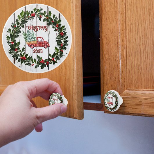 Rustieke boerderij noodlijdende hout rode vrachtwa keramische knop