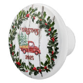 Rustieke boerderij noodlijdende hout rode vrachtwa keramische knop (Rechts)