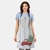 Rustieke boerderij noodlijdende hout rode vrachtwa schort (Gedragen)