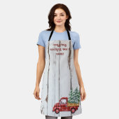 Rustieke boerderij noodlijdende hout rode vrachtwa schort (Gedragen)