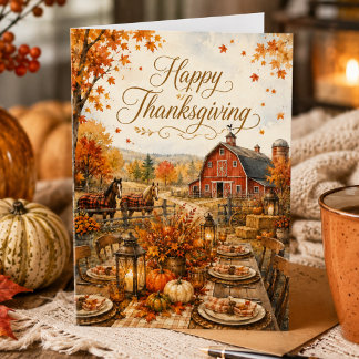 Rustieke boerderij Paarden & Oogst Thanksgiving Kaart