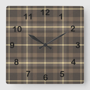 Rustieke boerderij plaid ruit in beige en bruin vierkante klok