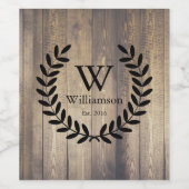 Rustieke boerderij planken zwarte laurels monogram wijn etiket (Enkel label)