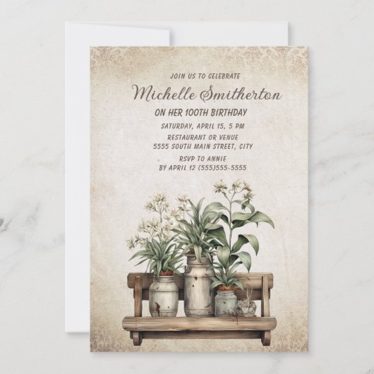 Rustieke  boerderij Planten 100th Birthday Kaart (Voorkant)