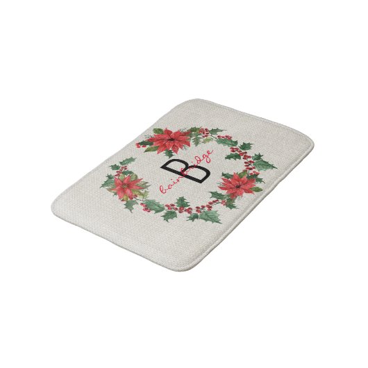 Rustieke boerderij Poinsettia Krans Naam Kerstmis Badmat (Gekanteld)