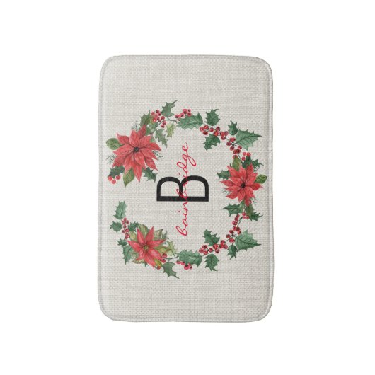 Rustieke boerderij Poinsettia Krans Naam Kerstmis Badmat (Voorkant Verticaal)