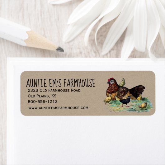 Rustieke boerderij retour adres label met kip (Insitu)