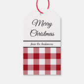 Rustieke boerderij rode geruite vrolijk kerstfeest cadeaulabel (Voorkant)