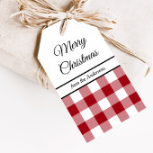 Rustieke boerderij rode geruite vrolijk kerstfeest cadeaulabel