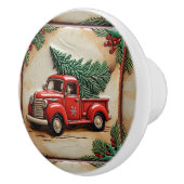 Rustieke Boerderij Rode Vrachtwagen Kerstmis Keramische Knop (Rechts)