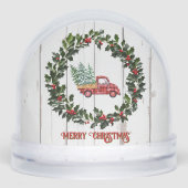 Rustieke boerderij rode vrachtwagen op hout sneeuwbol (Voorkant)