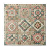 Rustieke Boerderij Sage Green Patchwork Quilt Bloe Tegeltje (Voorkant)
