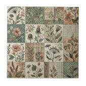 Rustieke Boerderij Sage Green Patchwork Quilt Bloe Tegeltje (Voorkant)