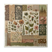 Rustieke Boerderij Sage Green Patchwork Quilt Bloe Tegeltje (Voorkant)