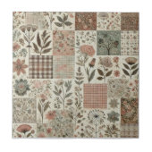Rustieke Boerderij Sage Green Patchwork Quilt Bloe Tegeltje (Voorkant)