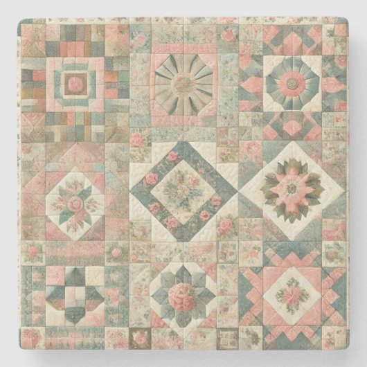 Rustieke boerderij Sage Green Patchwork Wildflower Stenen Onderzetter (Voorkant)