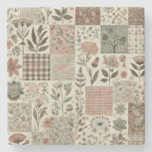 Rustieke boerderij Sage Green Patchwork Wildflower Stenen Onderzetter