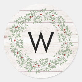Rustieke boerderij schip met krans | Monogram Ronde Sticker