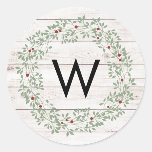 Rustieke boerderij schip met krans | Monogram Ronde Sticker (Voorkant)
