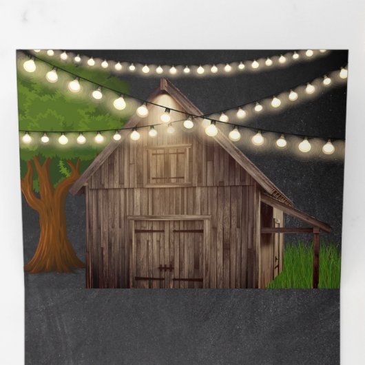 Rustieke Boerderij Schuur String Lights Chalkboard Drieluik Uitnodiging (Binnenzijde eerst)