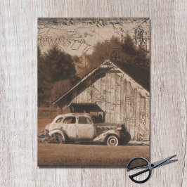 Rustieke boerderij schuur vintage auto decoupage tissuepapier