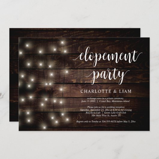 Rustieke boerderij slingerlicht, trouwfeestje kaart (Voorkant / Achterkant)