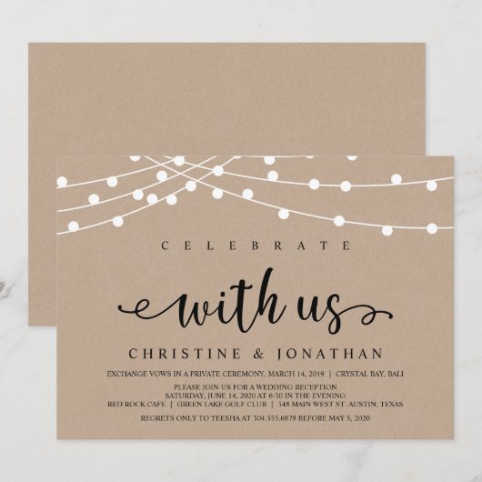 Rustieke boerderij slingerlichtjes, Kraft bruiloft Kaart (Voorkant / Achterkant)