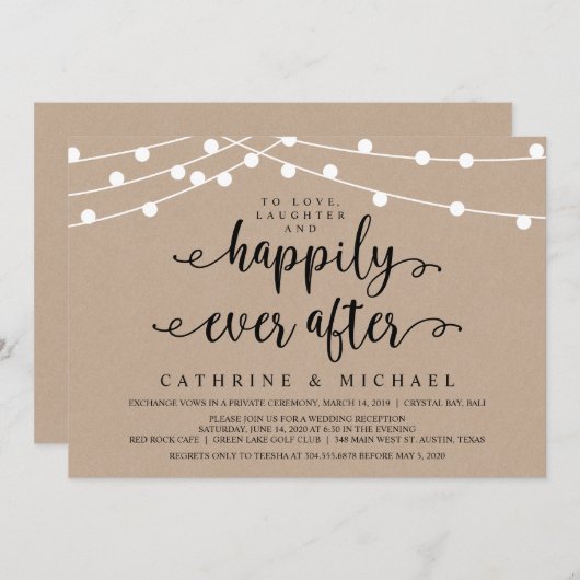 Rustieke boerderij slingerlichtjes, Kraft bruiloft Kaart (Voorkant / Achterkant)