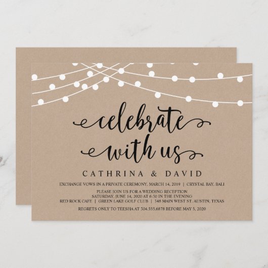 Rustieke boerderij slingerlichtjes, Kraft bruiloft Kaart (Voorkant / Achterkant)