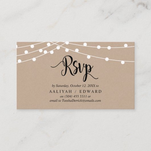 Rustieke boerderij slingerlichtjes, Zwart, RSVP an Informatiekaartje (Voorkant)